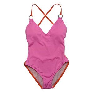 NWOT Kate Spade Plunging‎ V-Neck One Piece Swimsuit Pink Orange Small NEW